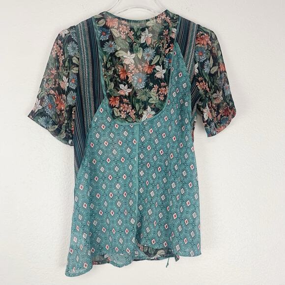 Tiny Anthropologie Shirt Womens Small Wrap Blouse Boho Fairycore‎ Mixed Print S - Picture 6 of 9